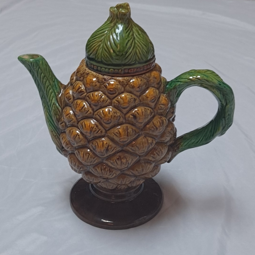 Ceramic Vintage Pineapple Teapot Chocolate Pot Hawaiian Tropical Decor 9" Tall